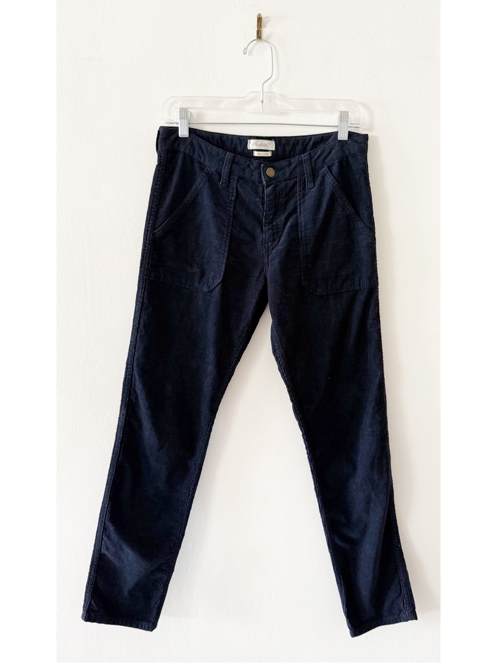 Ba&sh Sally Navy Blue Corduroy Slim Mid-Rise Crop Ankle Pants Size XS